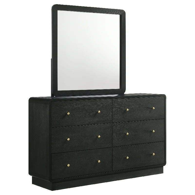 Cavelle - 6-Drawer Dresser And Mirror - Black Tunics Leisure comfortable