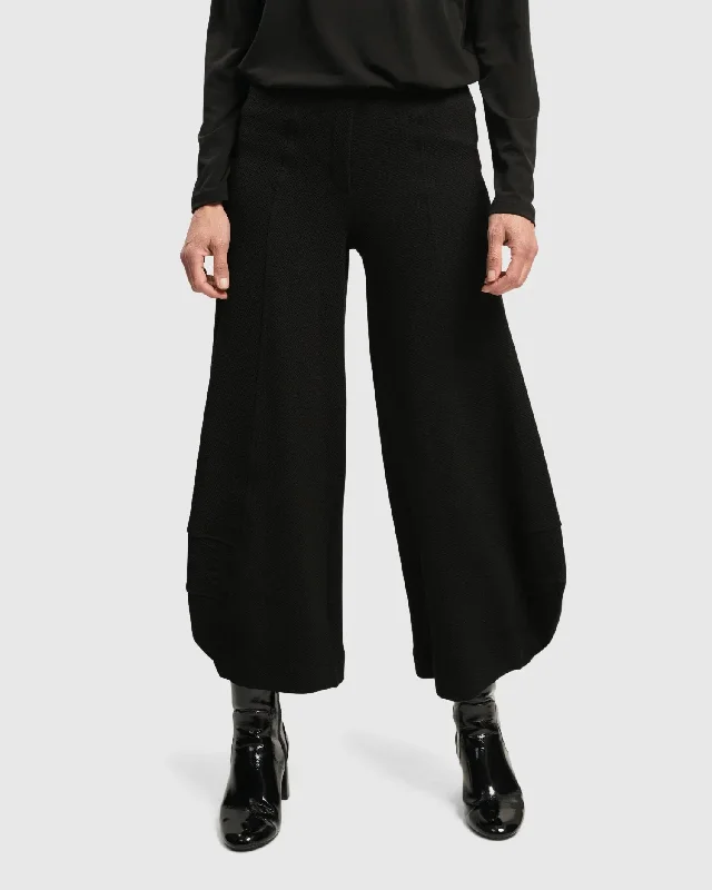 Superb Waffle Weave Punto Pants, Black Chic Wool Trousers