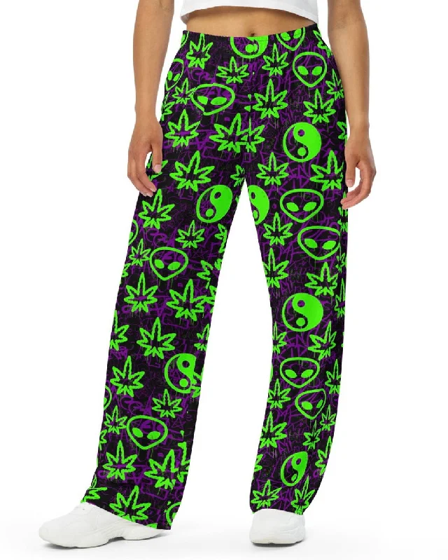 Ganja Graffiti Wide Leg Pants Soft Stretch Pants
