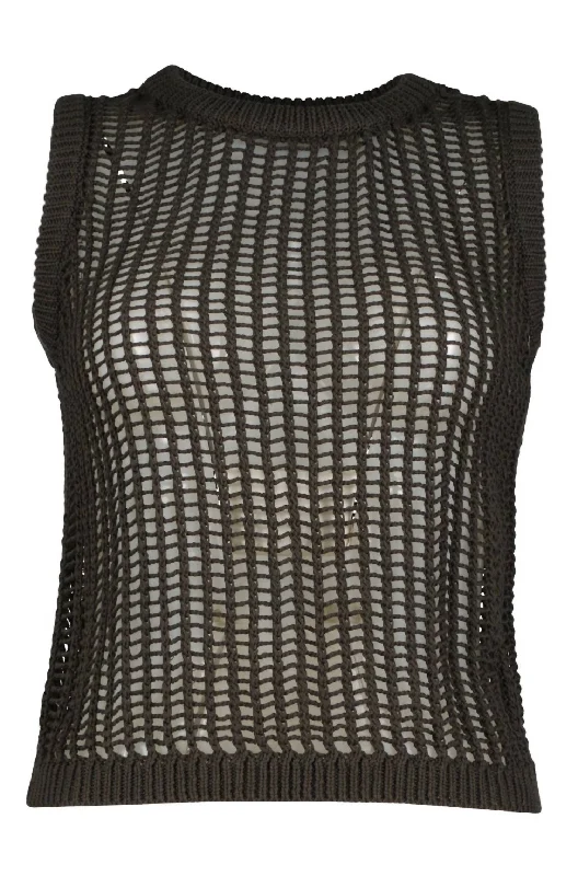 Women's Huttan Knit Tank Top In Olive cotton tank top