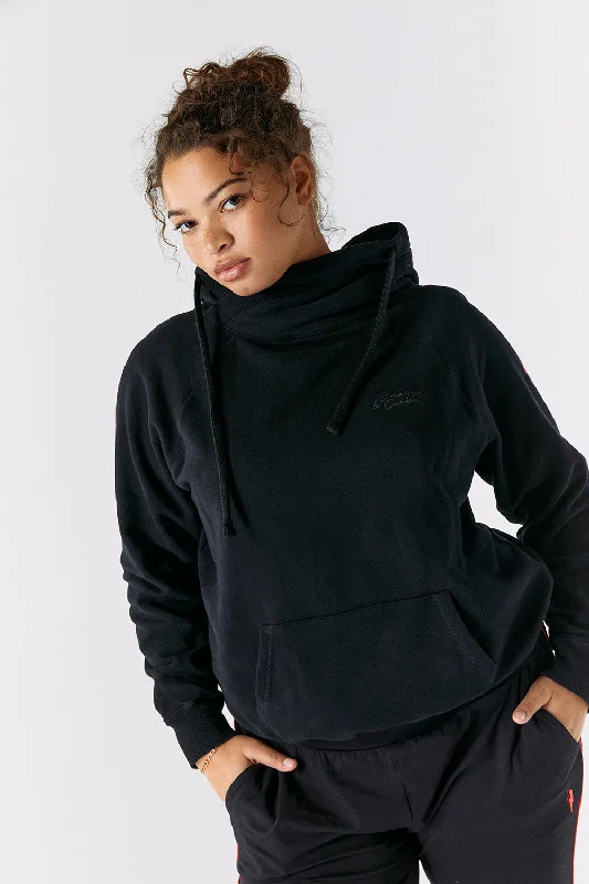 Black Lurex Trim Cowl Neck Hoodie Hoodie with Elastic Cuffs Stretchable Comfortable