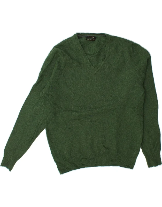 MASSIMO DUTTI Womens V-Neck Jumper Sweater UK 16 Large Green Thin Thick Dense