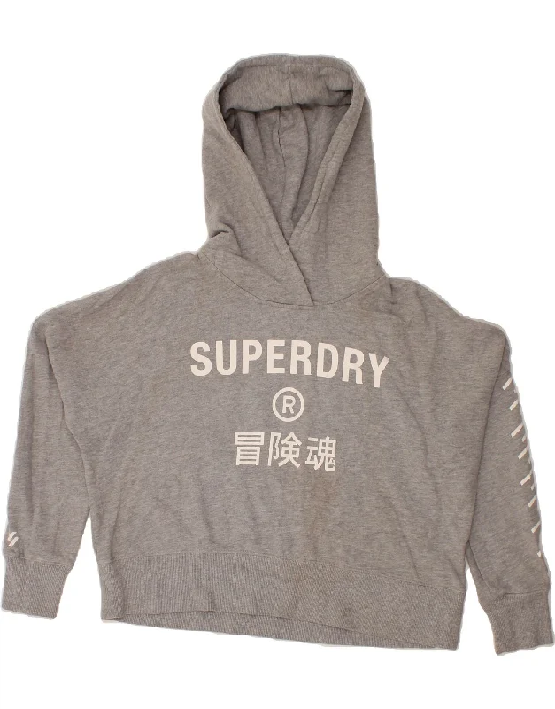 SUPERDRY Womens Oversized Graphic Hoodie Jumper UK 12 Medium  Grey Cotton Hoodie with Turtle Neck Cozy Winter