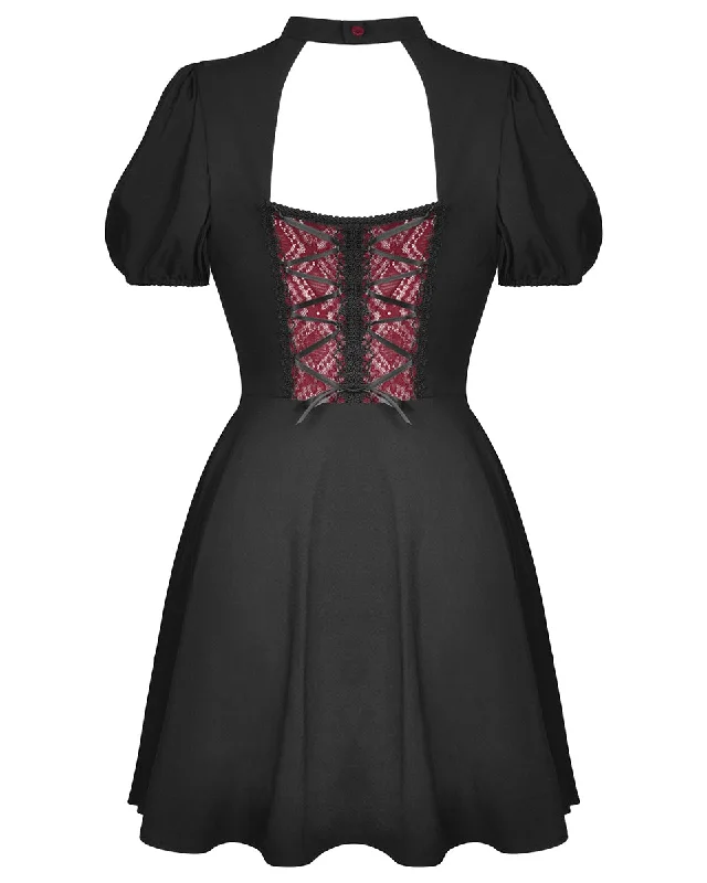 Dark In Love Lace Inset Gothic Crucifix Dress - Black & Red Tunics Timeless classic