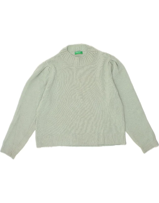 BENETTON Womens Crew Neck Jumper Sweater UK 14 Medium Green Wool Tailored Straight A-Line