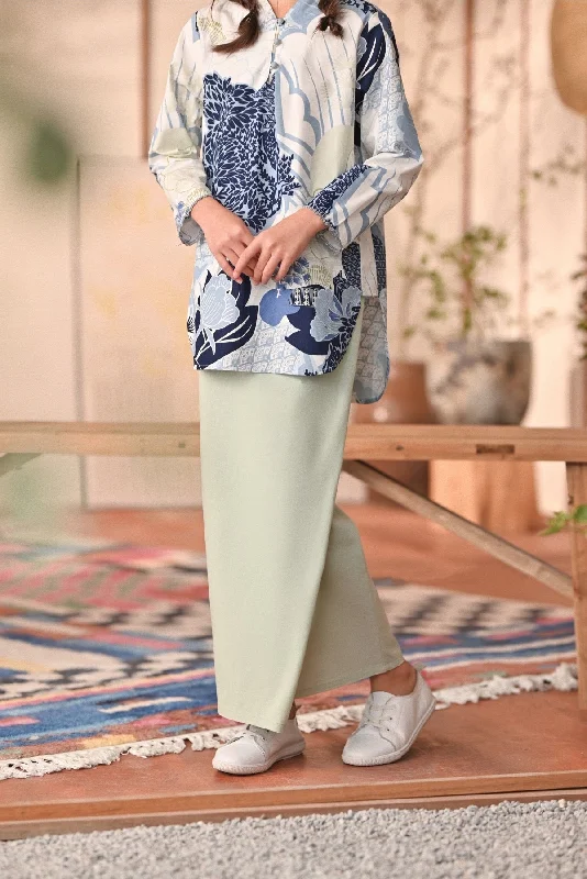 The Heiwa Folded Skirt - Fog Green satin skirt smooth