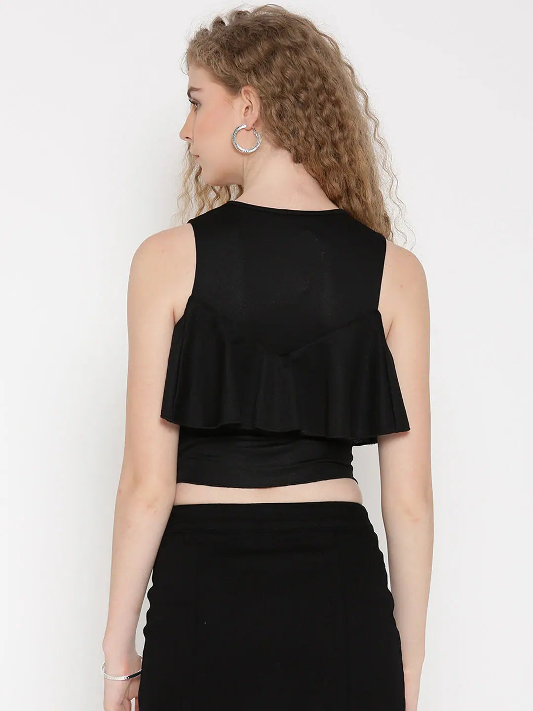 Black Ruffle Tank Top halter tank top