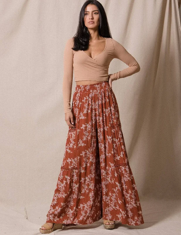 Aubrey Palazzo Pants - Rust Comfy Cargo Trousers