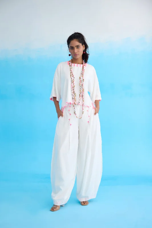 White Candy Stripes Baggy Pants Trendy Wide-Leg Pants