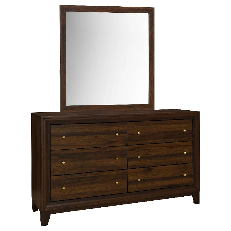 Welsley - 6-Drawer Dresser And Mirror - Walnut Tunics Trousers formal