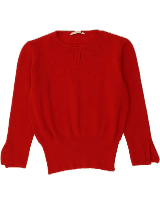 VINTAGE Womens Crew Neck Jumper Sweater IT 44 Medium Red Transparent Opaque Sheer