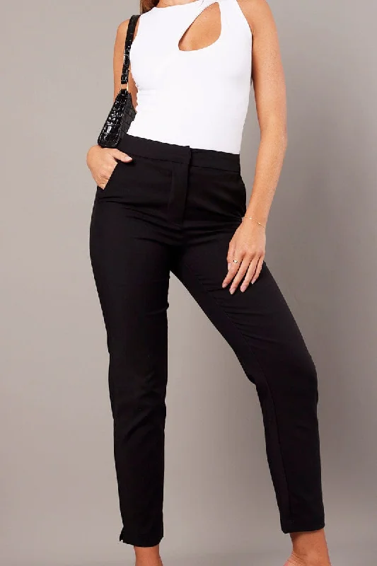 Black Slim Pants High Rise Stylish Elastic Waist Pants