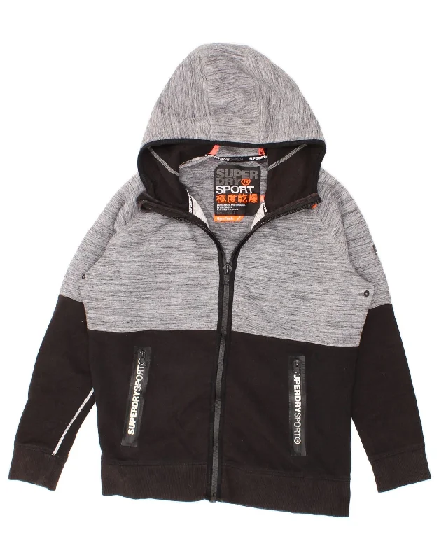 SUPERDRY Womens Graphic Zip Hoodie Sweater UK 20 2XL Grey Colourblock Fleece Sweater Nylon Polyester