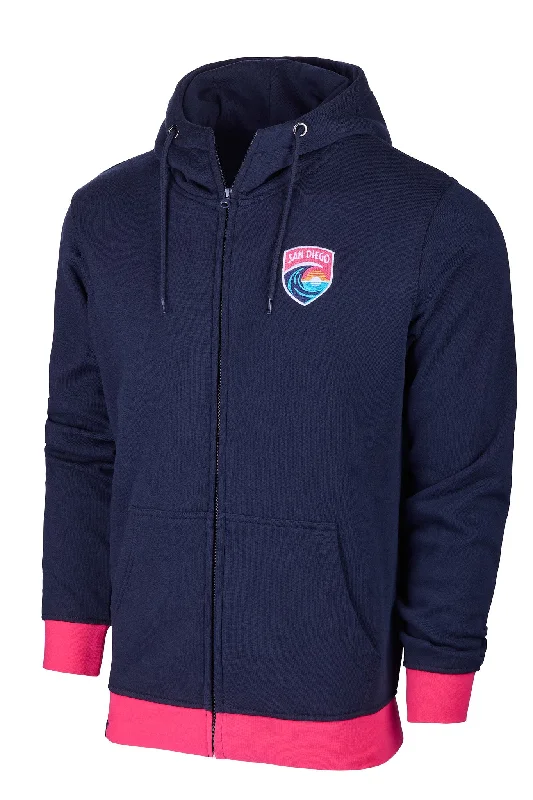 Unisex San Diego Wave FC Groovy Full Zip Hoodie Hoodie with Hem Applique Textured Unique