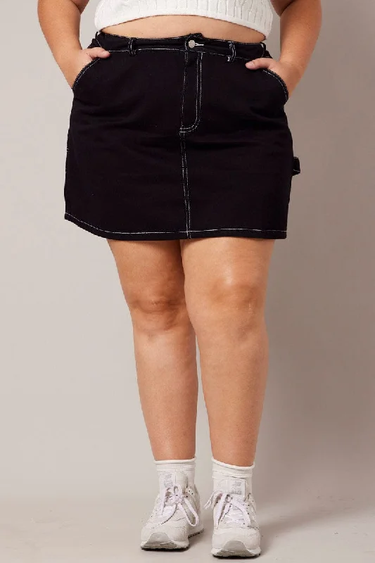 Black Contrast Stitch Mini Skirt spandex blend skirt