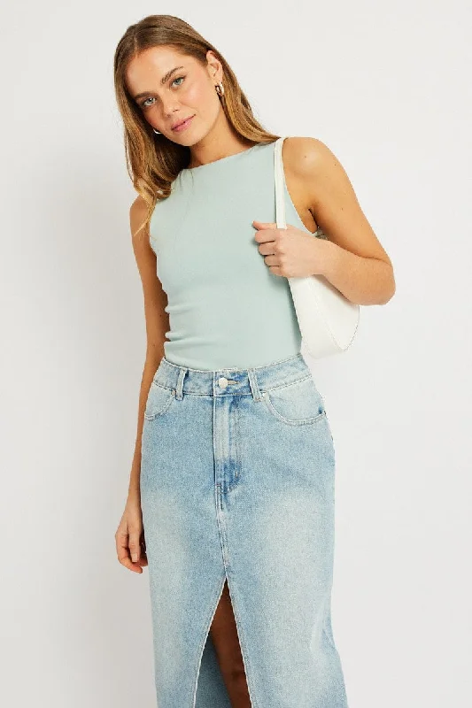 Green Tank Top Sleeveless Boat Neck cutout tank top