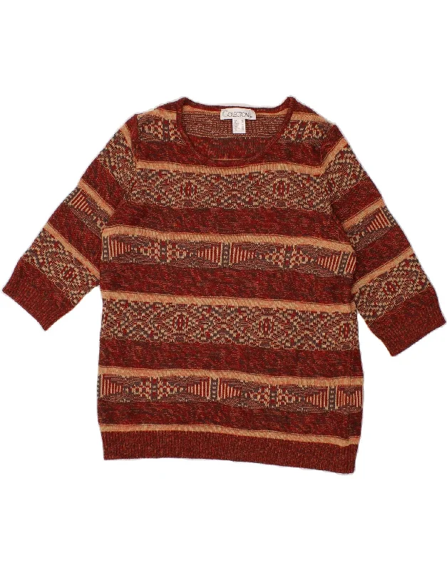 COLLECTION Womens Boat Neck Jumper Sweater UK 16 Large  Brown Fair Isle Striped Floral Plaid