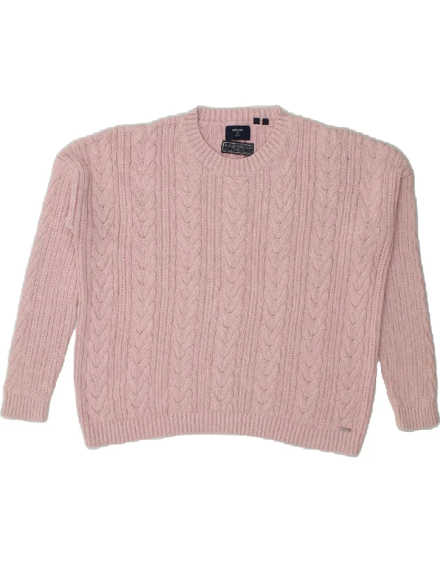 SUPERDRY Womens Crew Neck Jumper Sweater UK 12 Medium Pink Cotton Stretchy Elastic Breathable