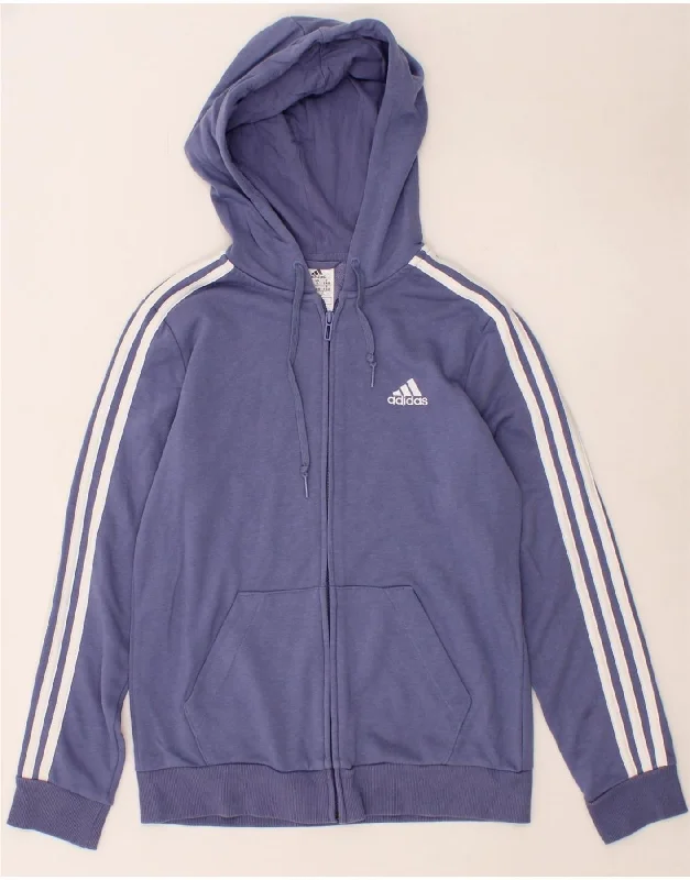 ADIDAS Womens Oversized Zip Hoodie Sweater UK 8/10 Small Blue Cotton Hoodie with Drawstring Waist Adjustable Fitted