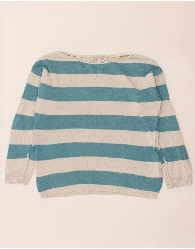 FAT FACE Womens Boat Neck Jumper Sweater UK 8 Small Blue Striped Cotton Nylon Fabric Polyester Fabric Spandex Fabric