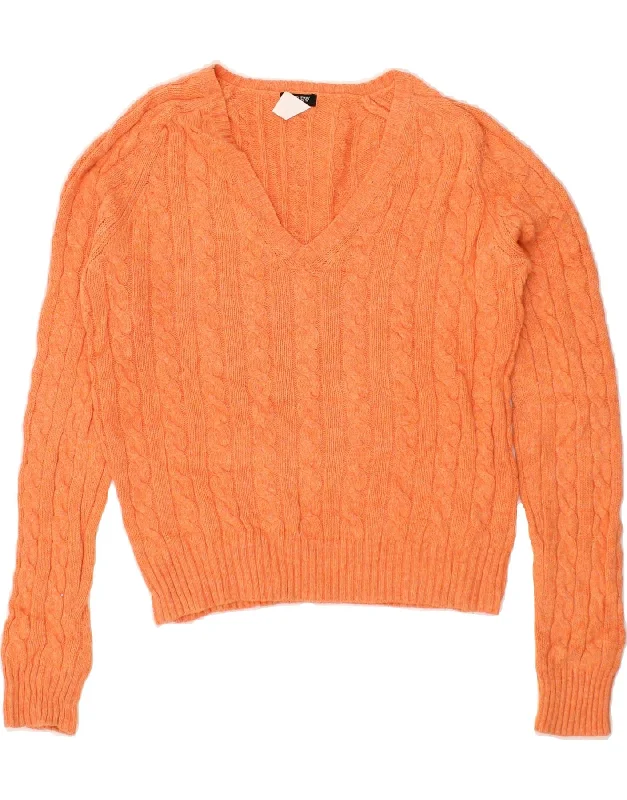 J. CREW Womens Crop V-Neck Jumper Sweater UK 10 Small Orange Cotton Sweater Knitwear Pullover