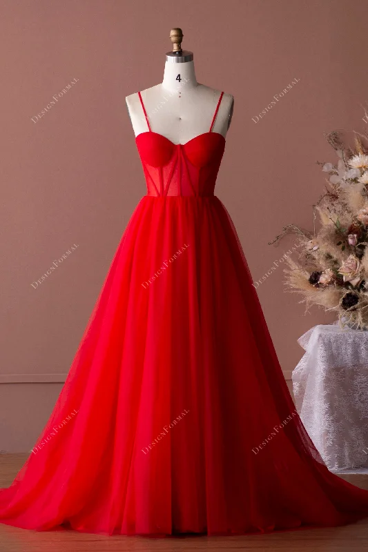 Red Straps Corset Tulle A-line Stylish Formal Dress Casual Short Summer