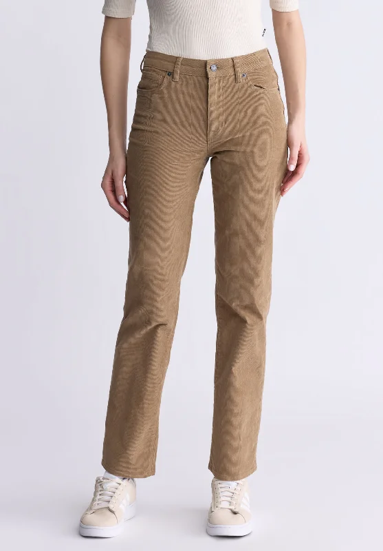 Mid Rise Straight Mary Women's Pants, Rinse Washed Beige - BL16007 Casual Lounge Pants