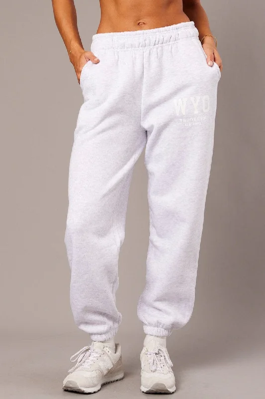 Grey Track Pants High Rise Classic Stretch Pants