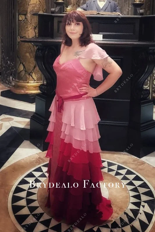 Hermione Yule Ball Dress | Pink Shades Layered Long Formal Gown Floral Print girly