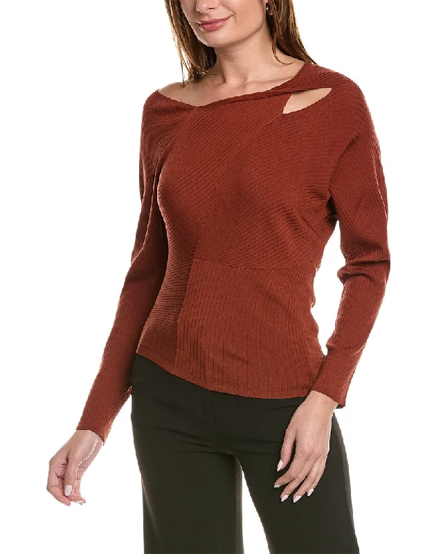Lafayette 148 New York Asymmetric Sunburst Silk-Blend Sweater Thin Thick Dense