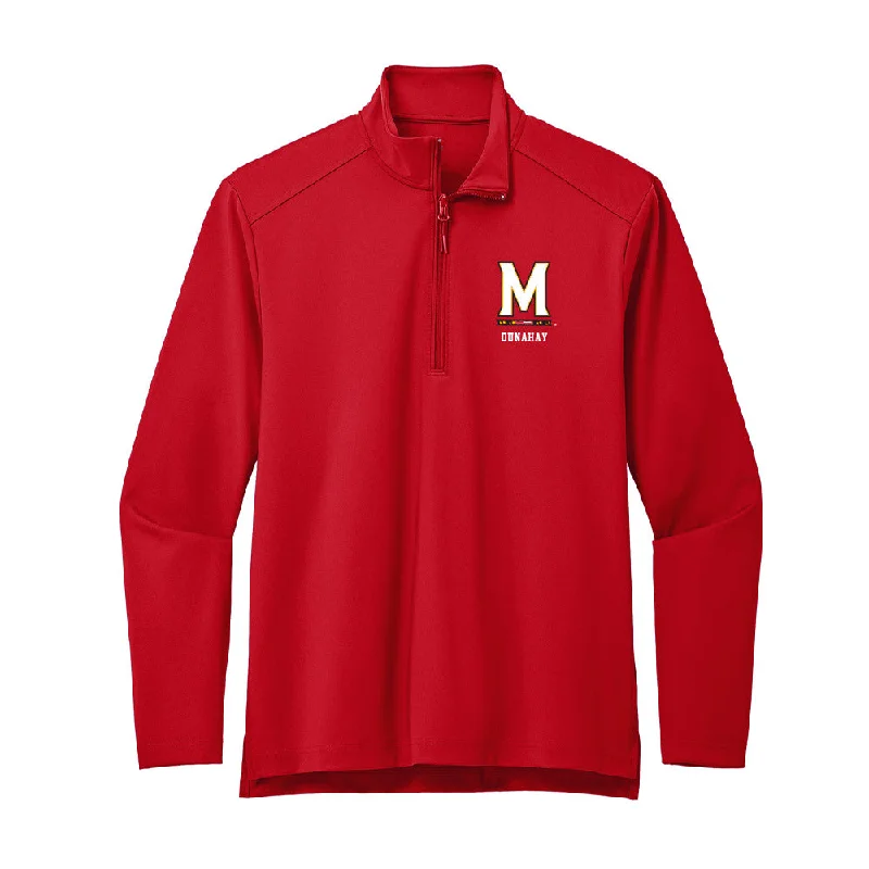 Maryland - NCAA Women's Soccer : Savannah Dunahay - Premium Quarter Zip Jacket Denim Fabric Leather Fabric Suede Fabric