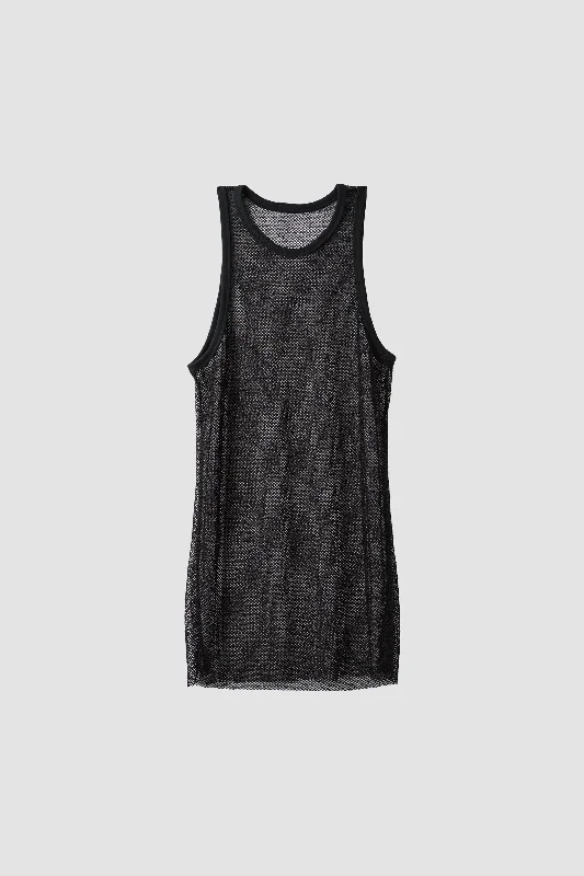 JOHN MASON SMITH  POLYESTER SLAB MESH LONG TANK TOP(BLACK) stylish tank top