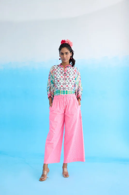 Pink Stripes Wide Leg Pants Stylish Slim Trousers