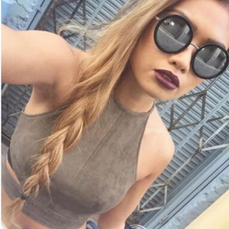 Suede Crop Top Women Cropped Fashion Tanks Tops Style Vest Sleeveless Suede Bralette Bandage Camisole 10 mesh tank top