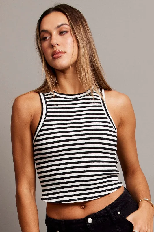 Black Stripe Tank Top Crew Neck strappy tank top