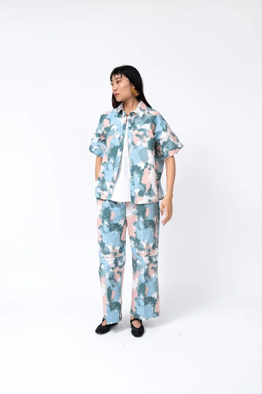 Spray Print Pleated Day Pant Chic Faux Leather Pants
