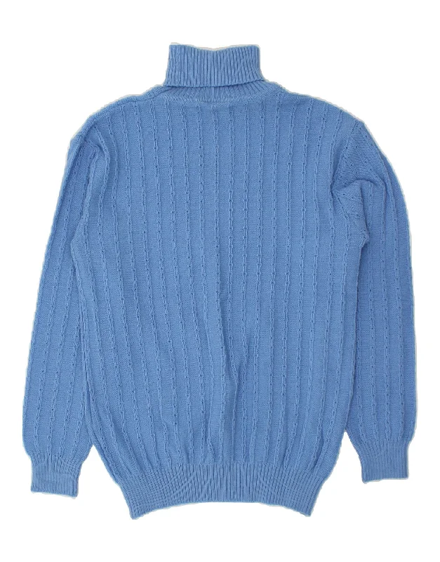 VINTAGE Womens Roll Neck Jumper Sweater IT 52 2XL Blue Acrylic Cashmere Blend Cotton Blend Poly Blend