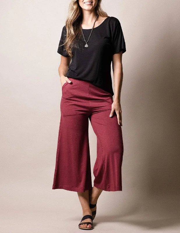 Bamboo Crop Pants - Tibetan Red High-Waist Jogger Pants