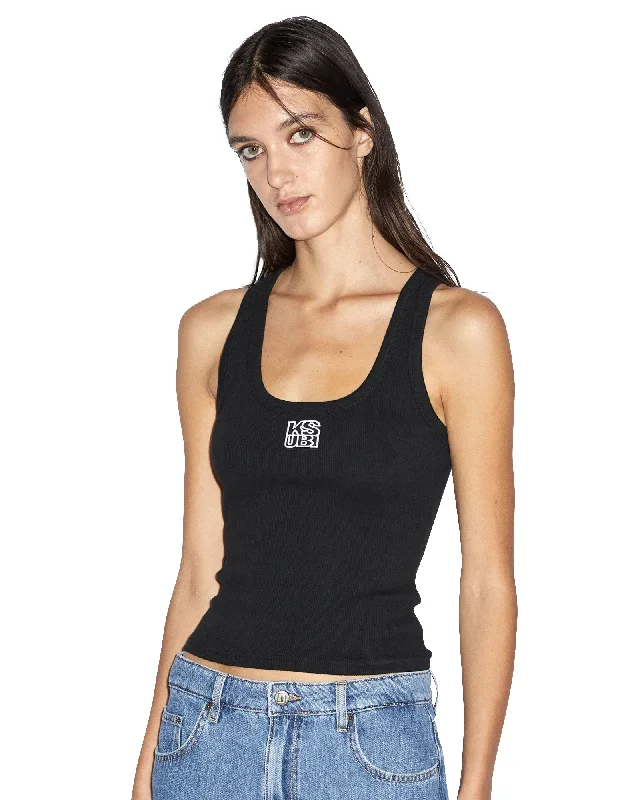 STACKED ORIGIN TANK BLACK off shoulder tank