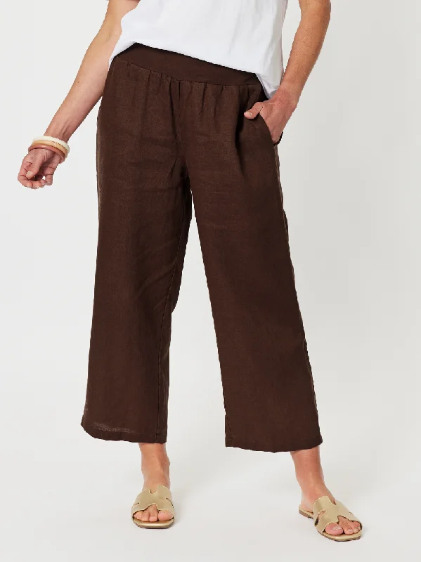 Lara Linen Wide Leg Pant - Chocolate Comfortable Denim Trousers