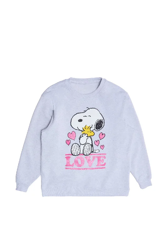 Peanuts Snoopy Love Graphic Glitter Crew Neck Sweatshirt Hoodie with Neon Bright Vibrant