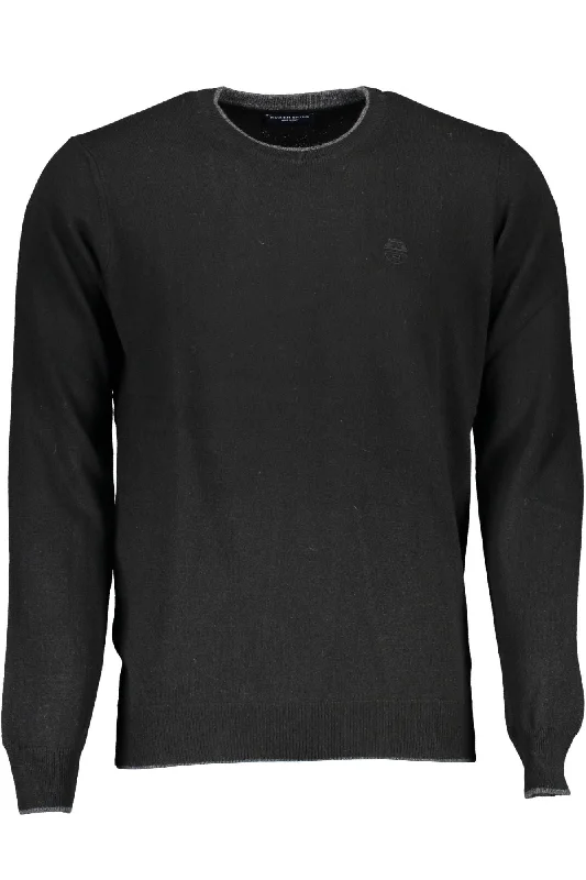Black Polyamide Men Sweater Spandex Blend Rayon Blend Denim Blend