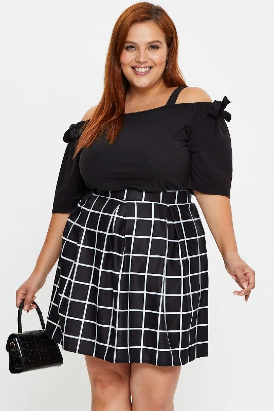 Check Mini Tennis Skirt Pleated velvet skirt plush