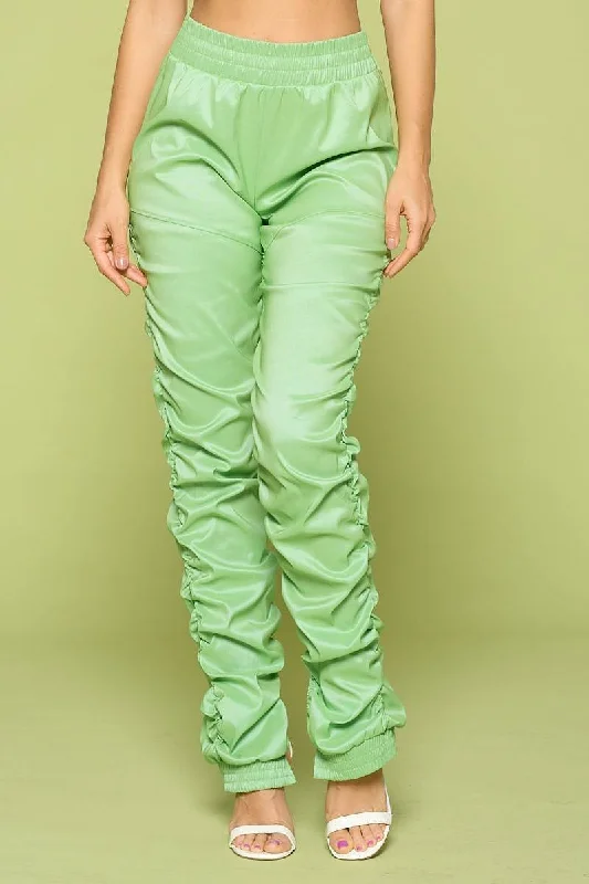 Leather Pu Ruched Pants Comfortable Denim Pants