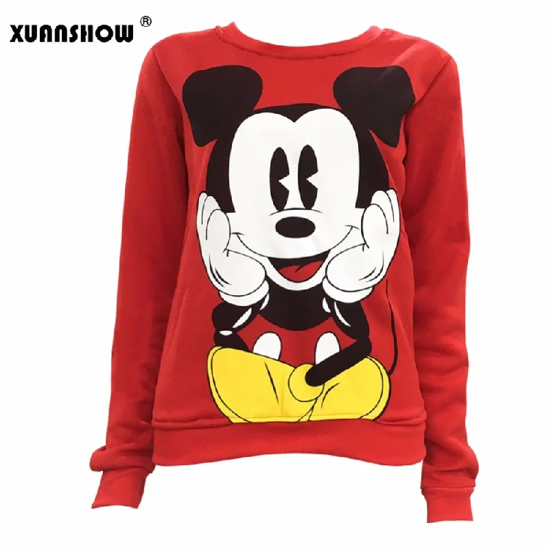 WILUXE 2019 Women Sweatshirts Hoodies Character Printed Casual Pullover Cute Jumpers Top Long Sleeve O-Neck Fleece Tops S-XXL Hoodie with Pattern Geometric Abstract