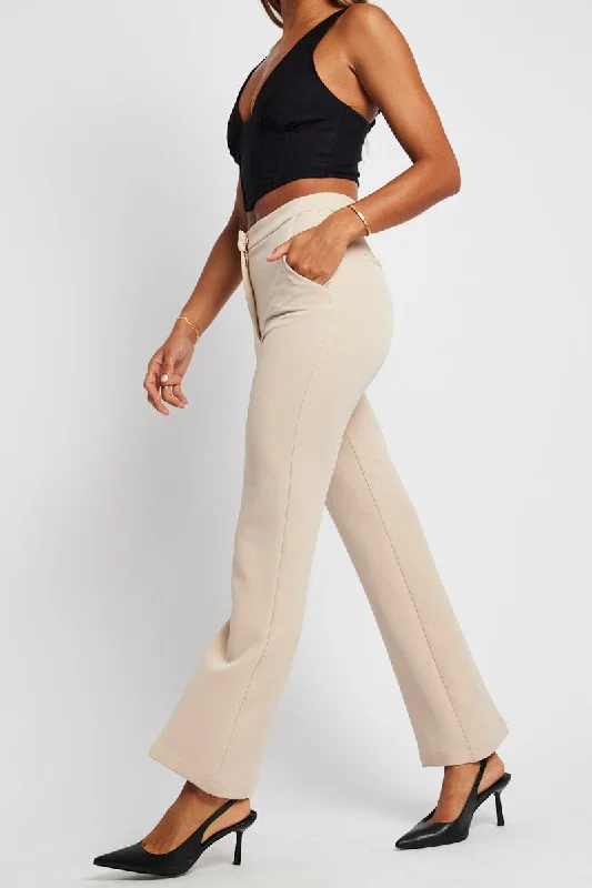 Beige Slim Pants High Rise Classic Cropped Pants