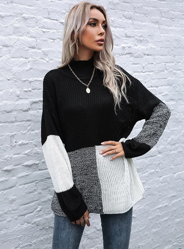 LONG-SLEEVED STITCHING KNITTED BASE SWEATER Chenille Fabric Brocade Fabric Lace Fabric