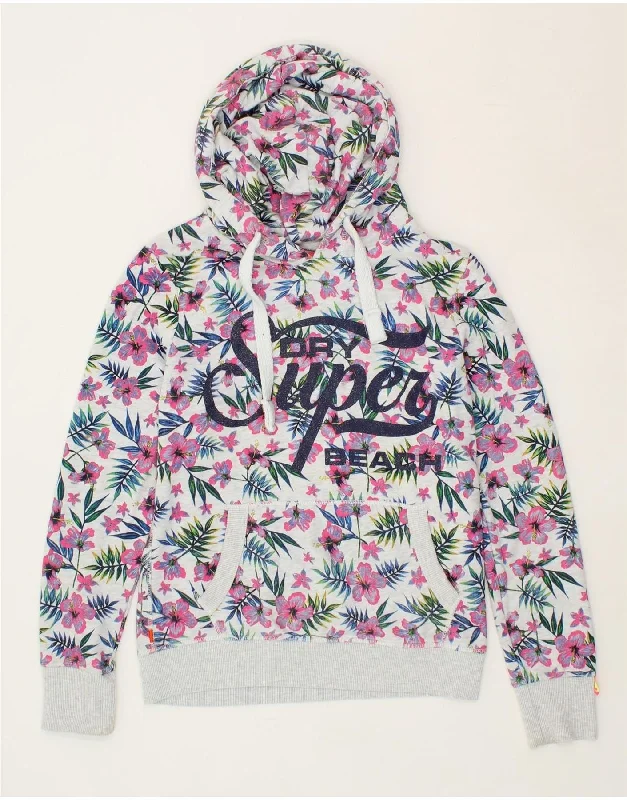 SUPERDRY Womens Graphic Hoodie Jumper UK 10 Small Pink Floral Cotton Hoodie with Fur Luxurious Winter