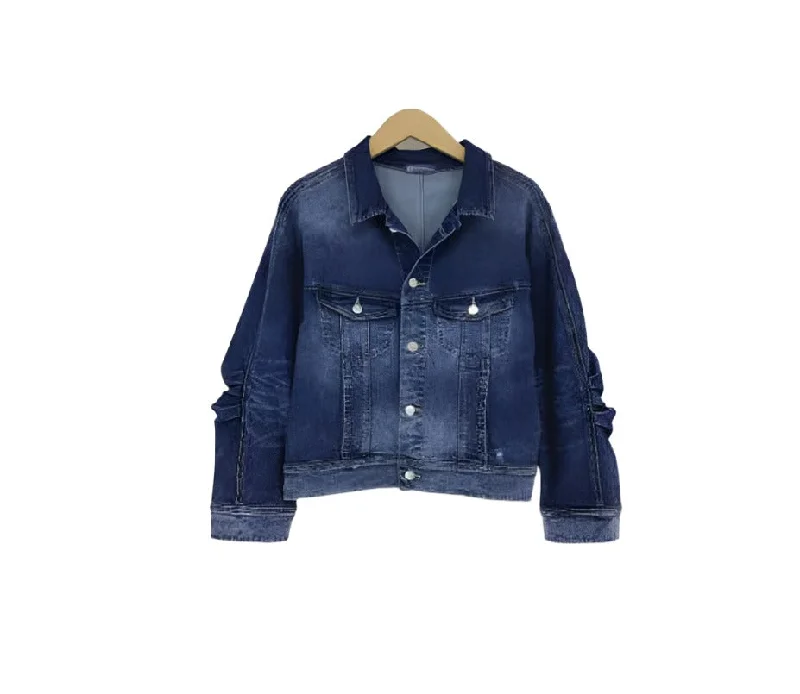 Democracy Womens Pleated Sleave Jean Jacket Print Jacket Jacquard Jacket Embroidered Jacket