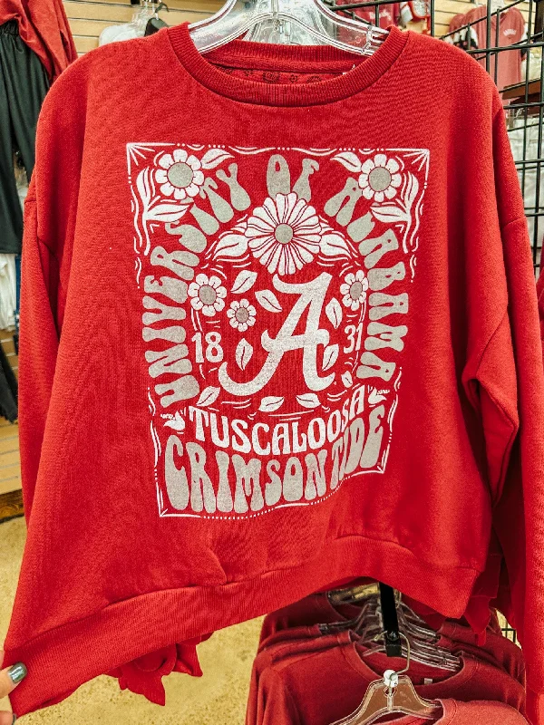 Alabama Crimson Red Sweatshirt Hoodie with Hem Elastic Stretchable Comfortable